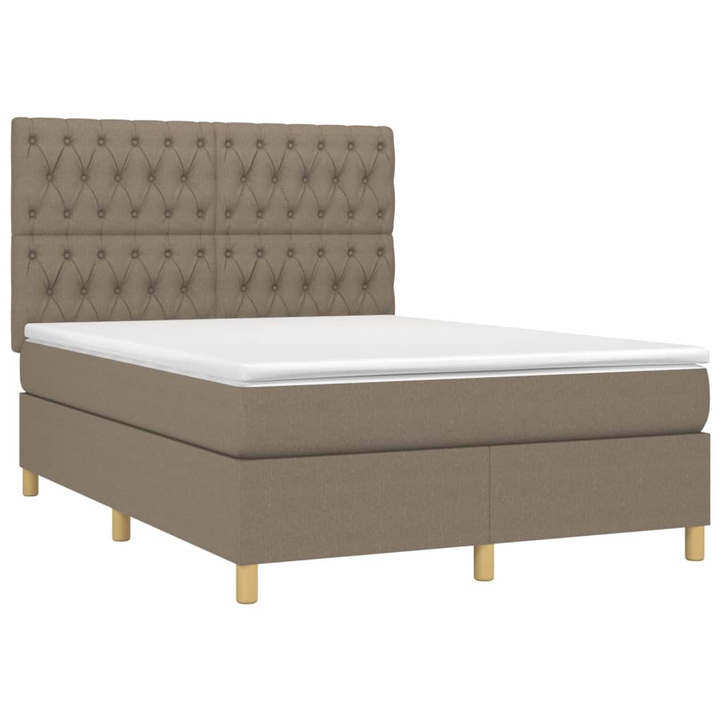 vidaXL Boxspring met matras en LED stof taupe 140x190 cm afbeelding