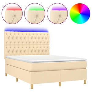 Box spring postel s matrací a LED krémová 140x190 cm textil - obrázek 2