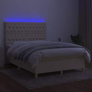Box spring postel s matrací a LED krémová 140x190 cm textil - obrázek 4