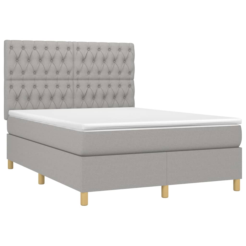 vidaXL Boxspring met matras en LED stof lichtgrijs 140x200 cm afbeelding