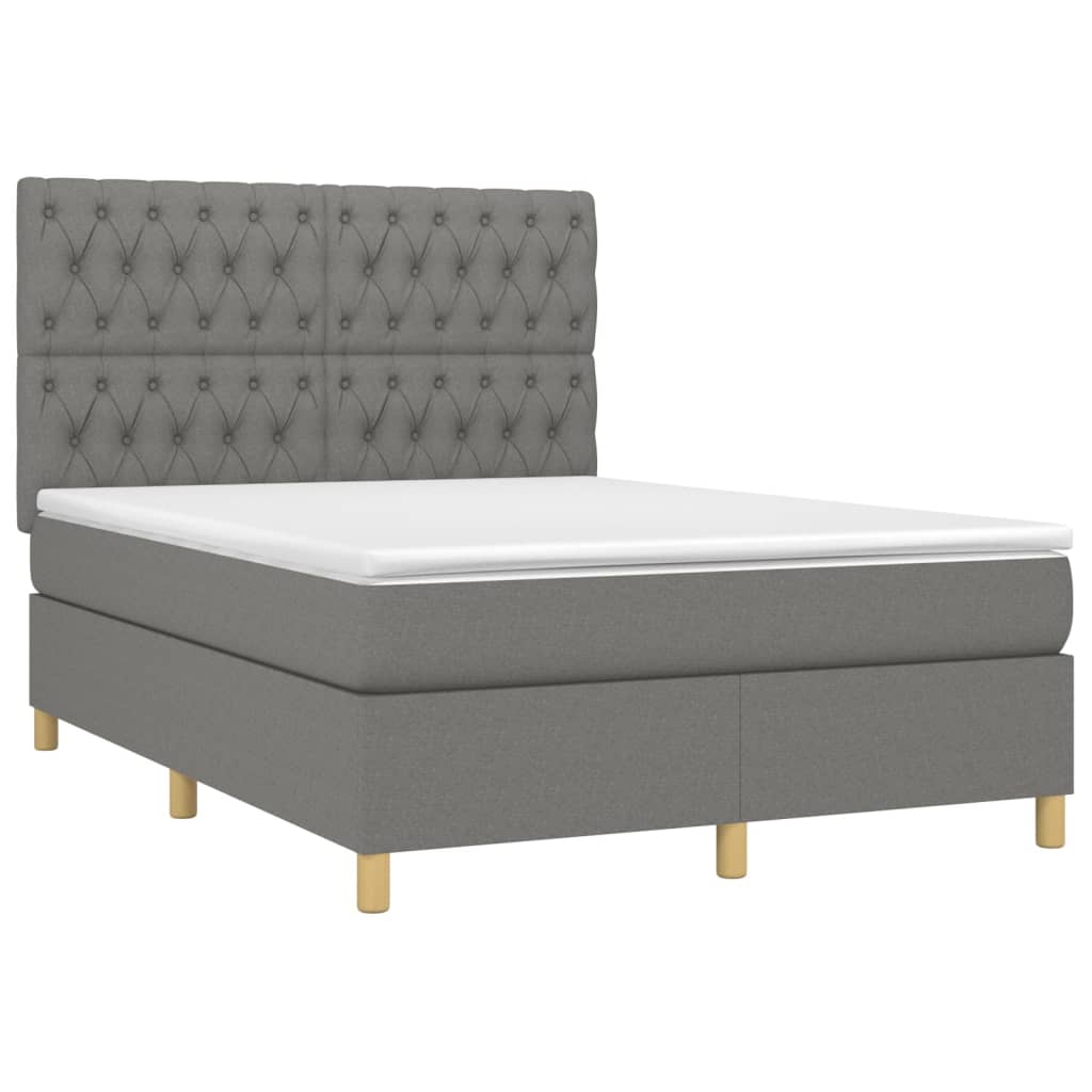 Thumbnail - vidaXL Boxspringbett mit Matratze & LED Dunkelgrau 140x200 cm Stoff