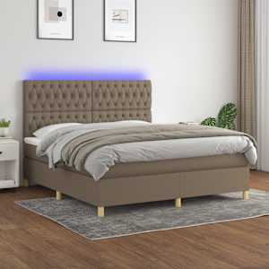 Box spring postelja z vzmetnico LED taupe 160x200 cm blago