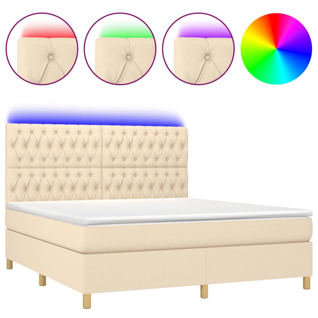 Krémszínű szövet rugós és LED-es ágy matraccal 160x200 cm 