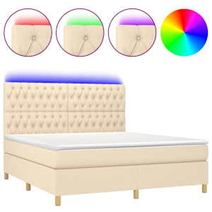 Box spring postel s matrací a LED krémová 160x200 cm textil - obrázek 2