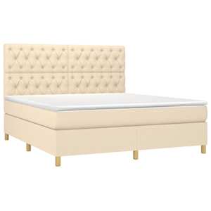 Box spring postel s matrací a LED krémová 160x200 cm textil - obrázek 3