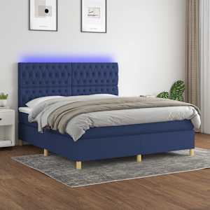 Box spring postelja z vzmetnico LED modra 160x200 cm blago