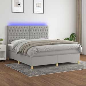 Box spring postel s matrací a LED světle šedá 180x200 cm textil - obrázek 1