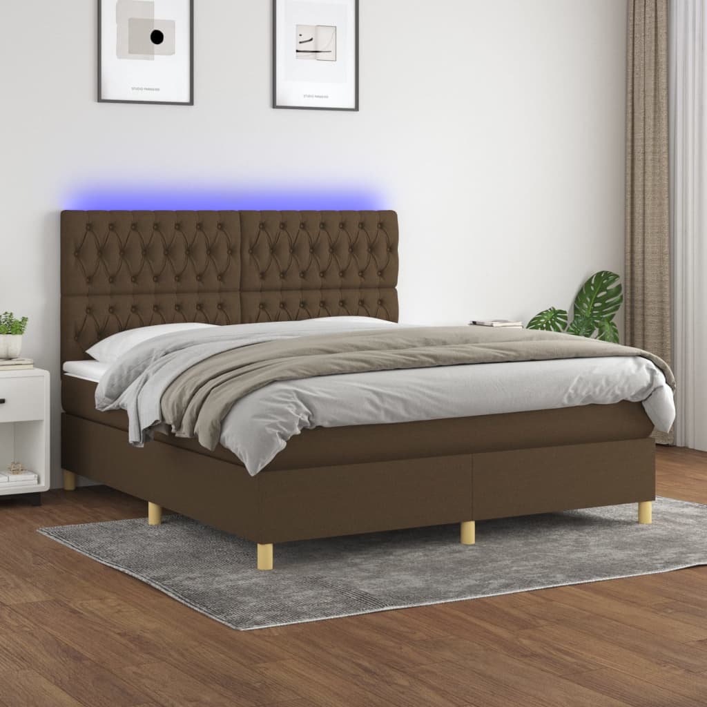 Box spring postel s matrací a LED tmavě hnědá 180x200 cm textil