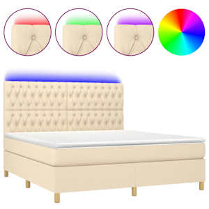 Box spring postel s matrací a LED krémová 180x200 cm textil - obrázek 2