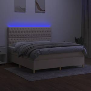 Box spring postel s matrací a LED krémová 180x200 cm textil - obrázek 4