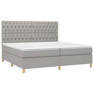 Box spring postel s matrací a LED světle šedá 200x200 cm textil - obrázek 3