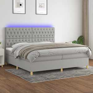 Box spring postel s matrací a LED světle šedá 200x200 cm textil - obrázek 1