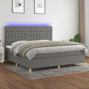 Box spring postelja z vzmetnico LED temno siva 200x200 cm blago