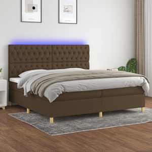 Box spring postelja z vzmetnico LED temno rjava 200x200cm blago