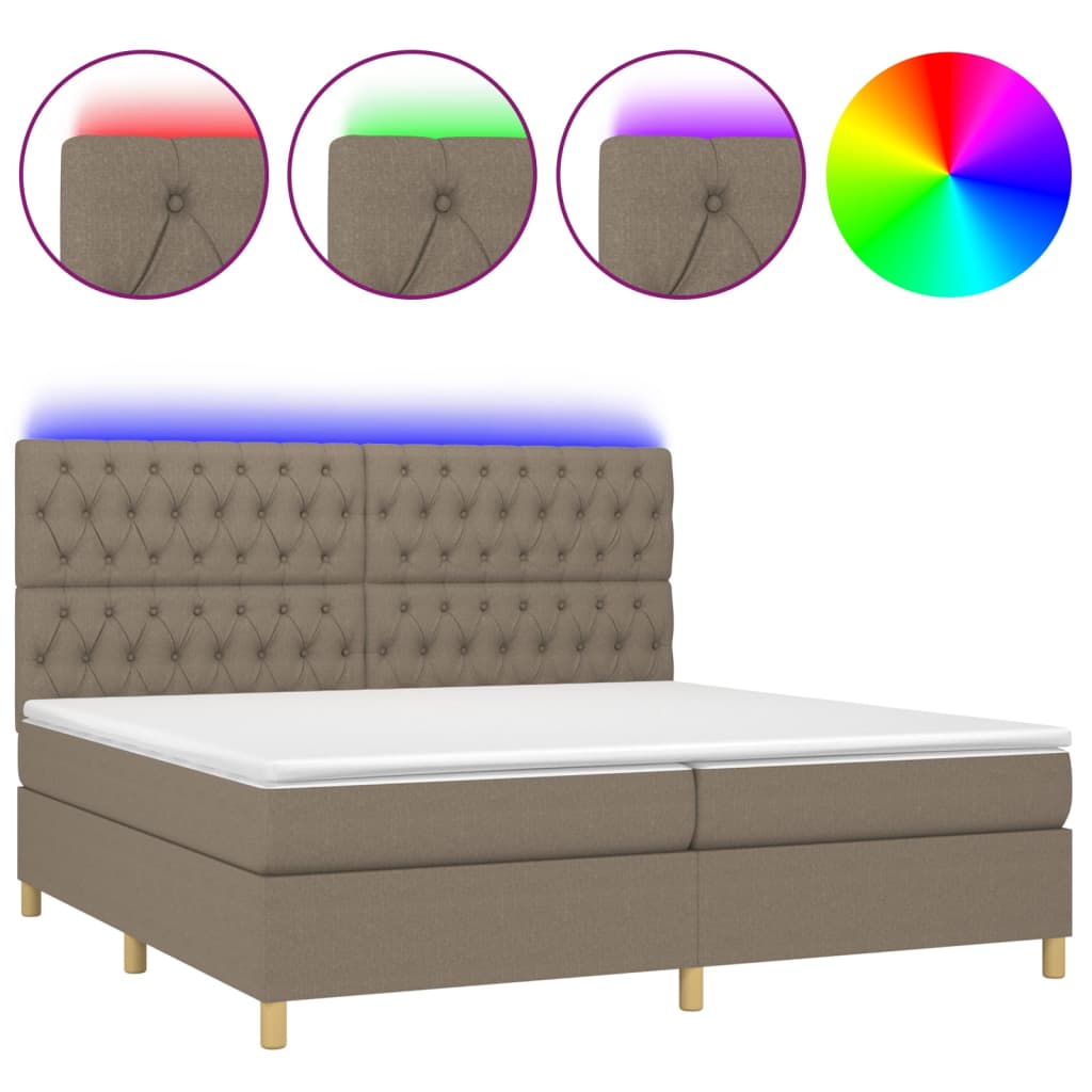 vidaXL Box spring postelja z vzmetnico LED taupe 200x200 cm blago