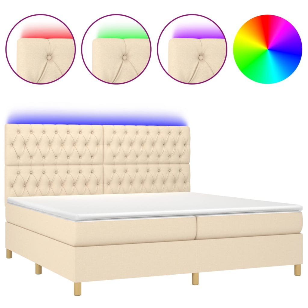 vidaXL Boxspring met matras en LED stof crèmekleurig 200x200 cm