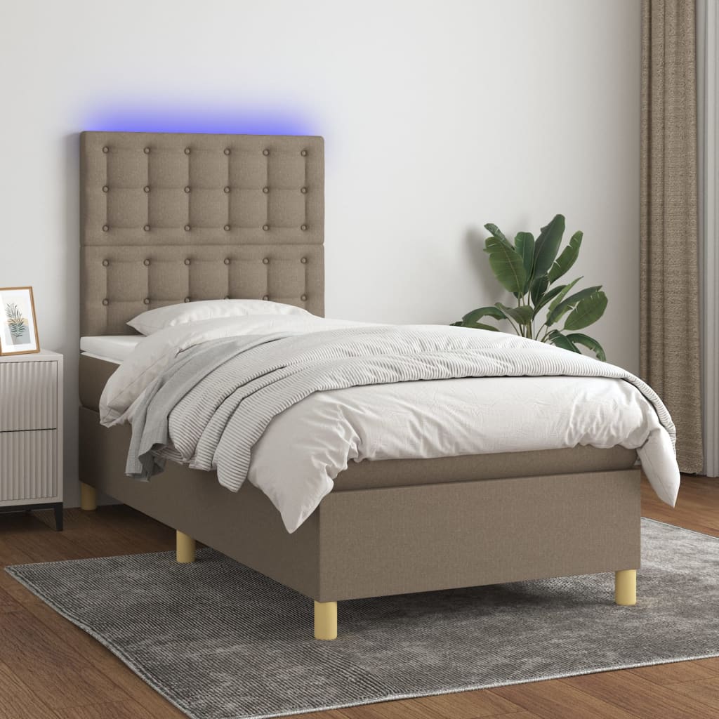 vidaXL Pat cu arcuri, saltea și LED, gri taupe, 80x200 cm, textil