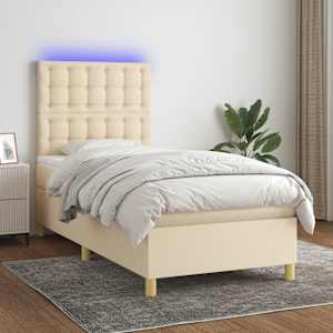 Box spring postelja z vzmetnico LED krem 80x200 cm blago
