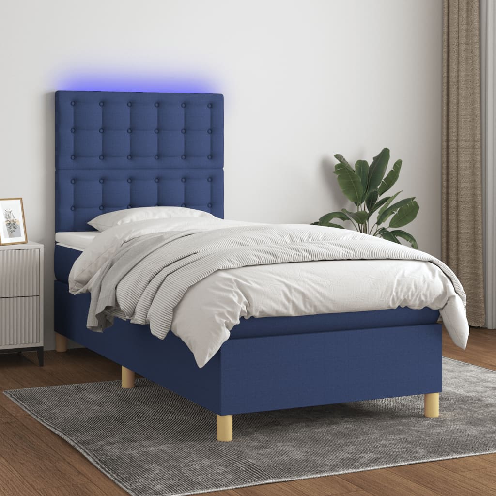 vidaXL Boxspringbett mit Matratze & LED Blau 80x200 cm Stoff