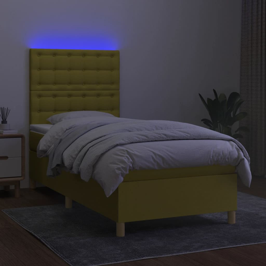Zöld szövet rugós és LED-es ágy matraccal 80 x 200 cm 