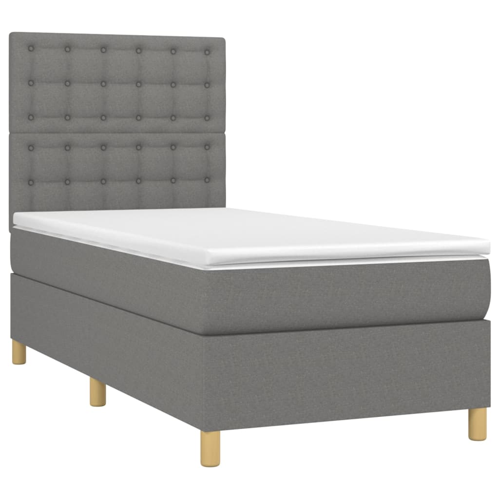 vidaXL Boxspring met matras en LED stof donkergrijs 90x190 cm afbeelding