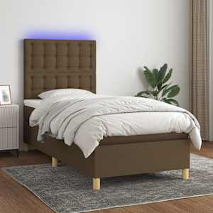 Box spring postelja z vzmetnico LED temno rjava 90x190 cm blago