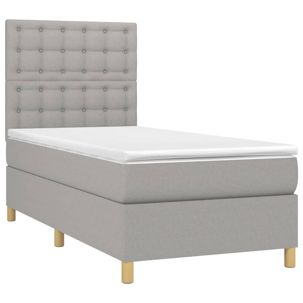 vidaXL Boxspring met matras en LED stof lichtgrijs 90x200 cm afbeelding