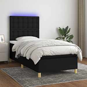 Box spring postel s matrací a LED černá 90x200 cm textil - obrázek 1