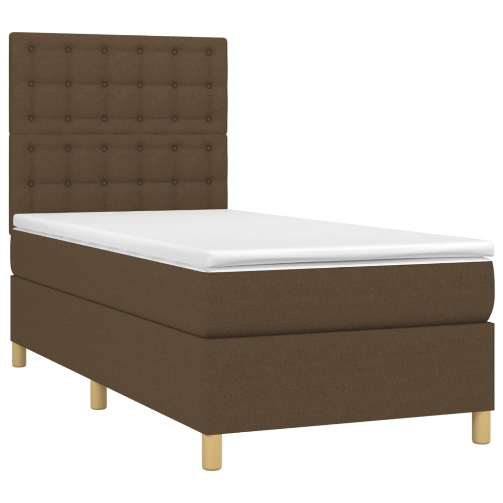 Thumbnail - vidaXL Boxspringbett mit Matratze & LED Dunkelbraun 90x200 cm Stoff