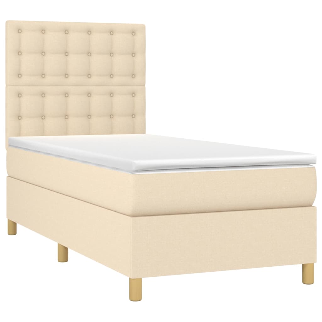 Thumbnail - vidaXL Boxspringbett mit Matratze & LED Creme 90x200 cm Stoff