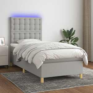 Box spring postel s matrací a LED světle šedá 100x200 cm textil - obrázek 1
