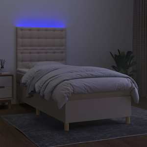 Box spring postel s matrací a LED krémová 100x200 cm textil - obrázek 4