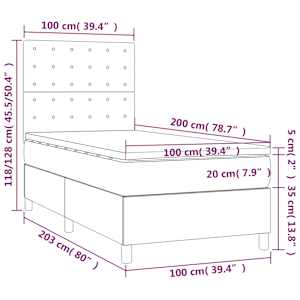 Box spring postel s matrací a LED krémová 100x200 cm textil - obrázek 8