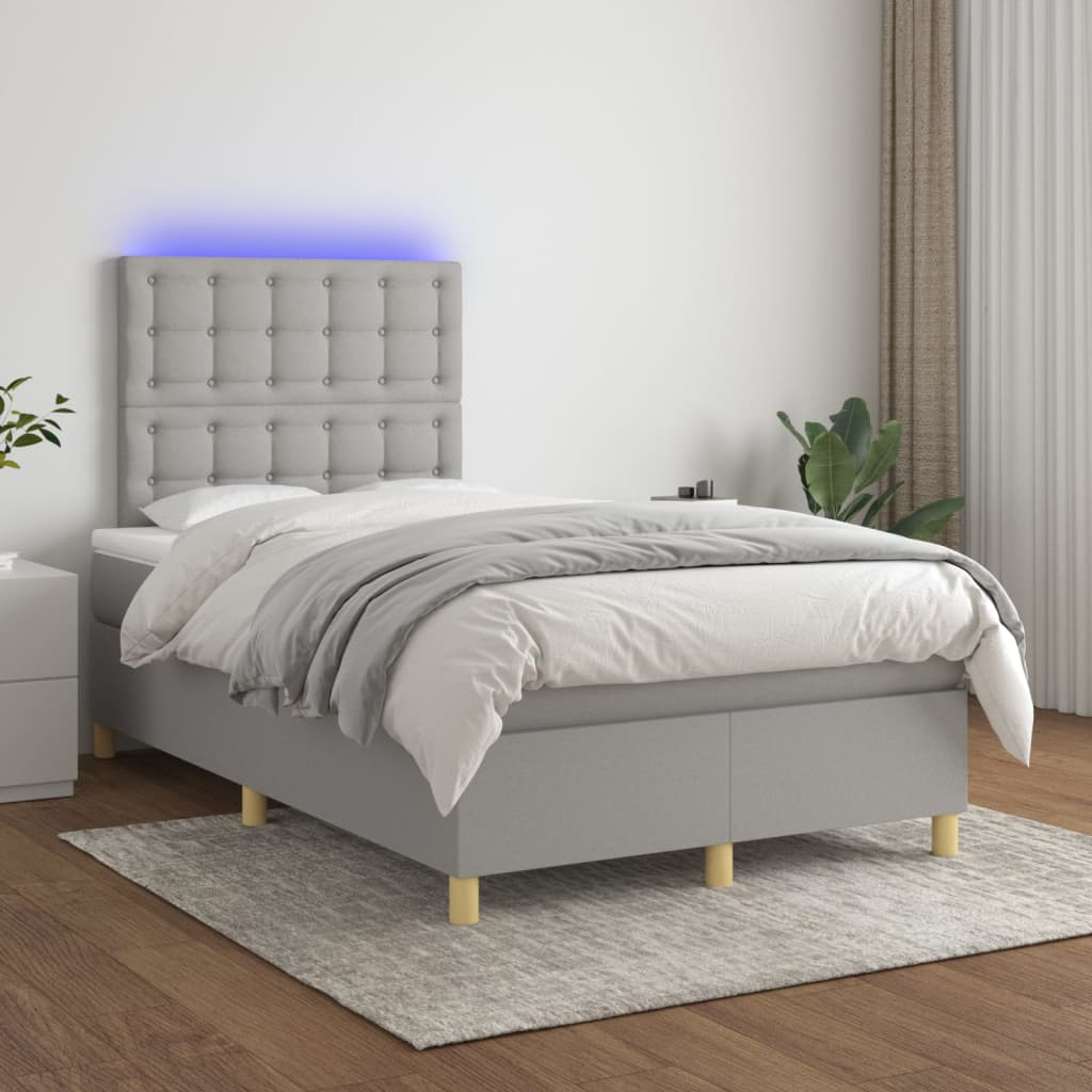 Box spring postel s matrací a LED světle šedá 120x200 cm textil