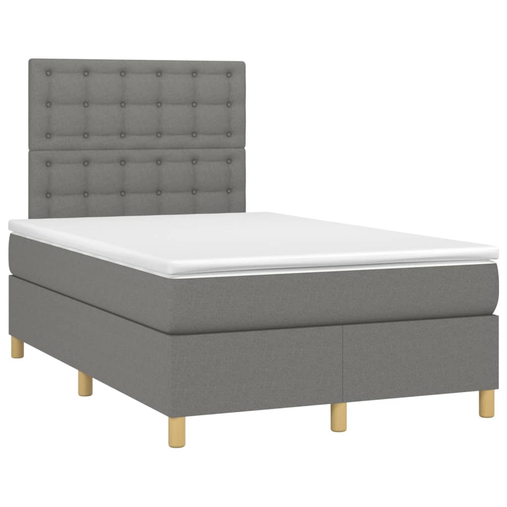 vidaXL Boxspring met matras en LED stof donkergrijs 120x200 cm afbeelding
