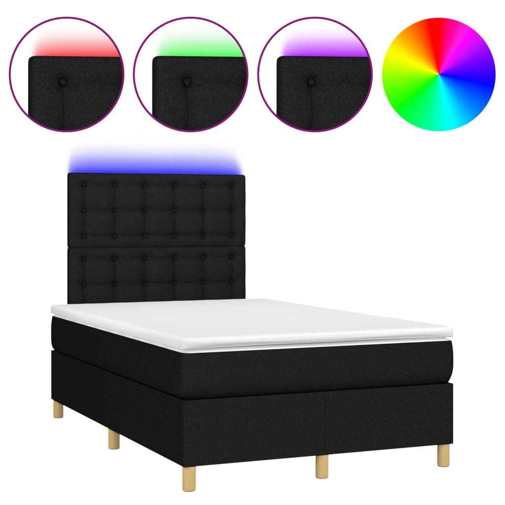 Thumbnail - vidaXL Boxspringbett mit Matratze & LED Schwarz 120x200 cm Stoff