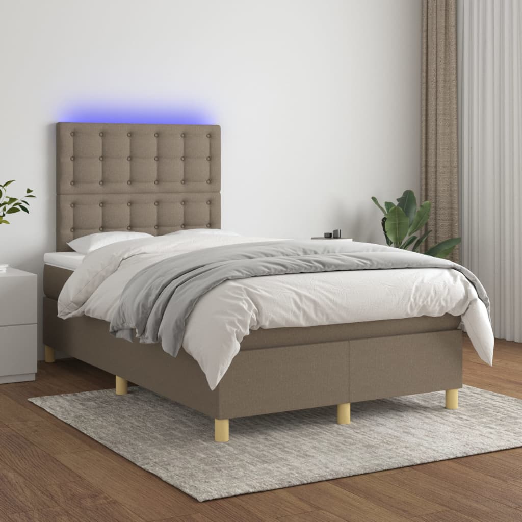 vidaXL Boxspringbett mit Matratze & LED Taupe 120x200 cm Stoff