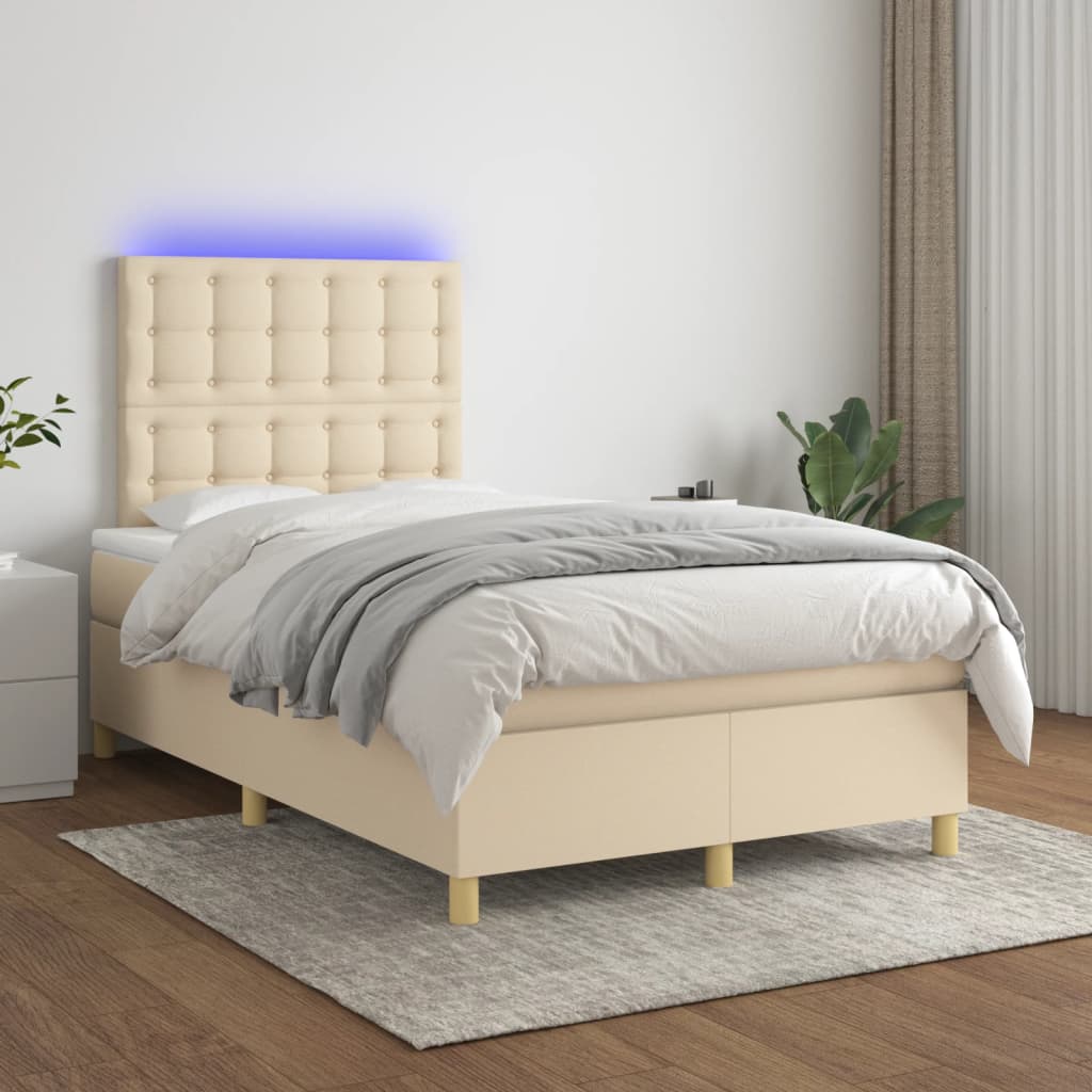 vidaXL Box spring postel s matrací a LED krémová 120 x 200 cm textil