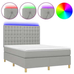 Box spring postel s matrací a LED světle šedá 140x190 cm textil - obrázek 2