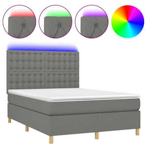 Box spring postel s matrací a LED tmavě šedá 140x190 cm textil - obrázek 2