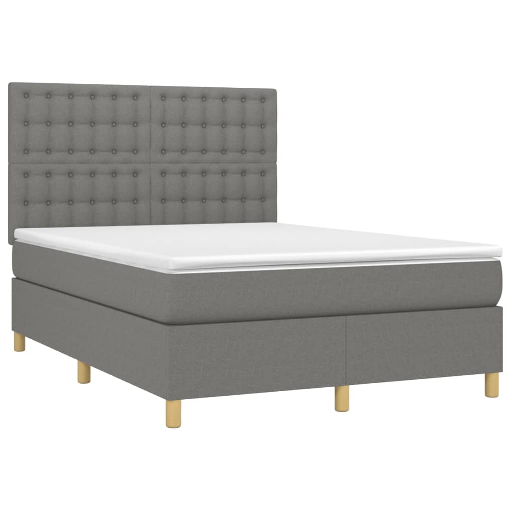 vidaXL Boxspring met matras en LED stof donkergrijs 140x190 cm afbeelding