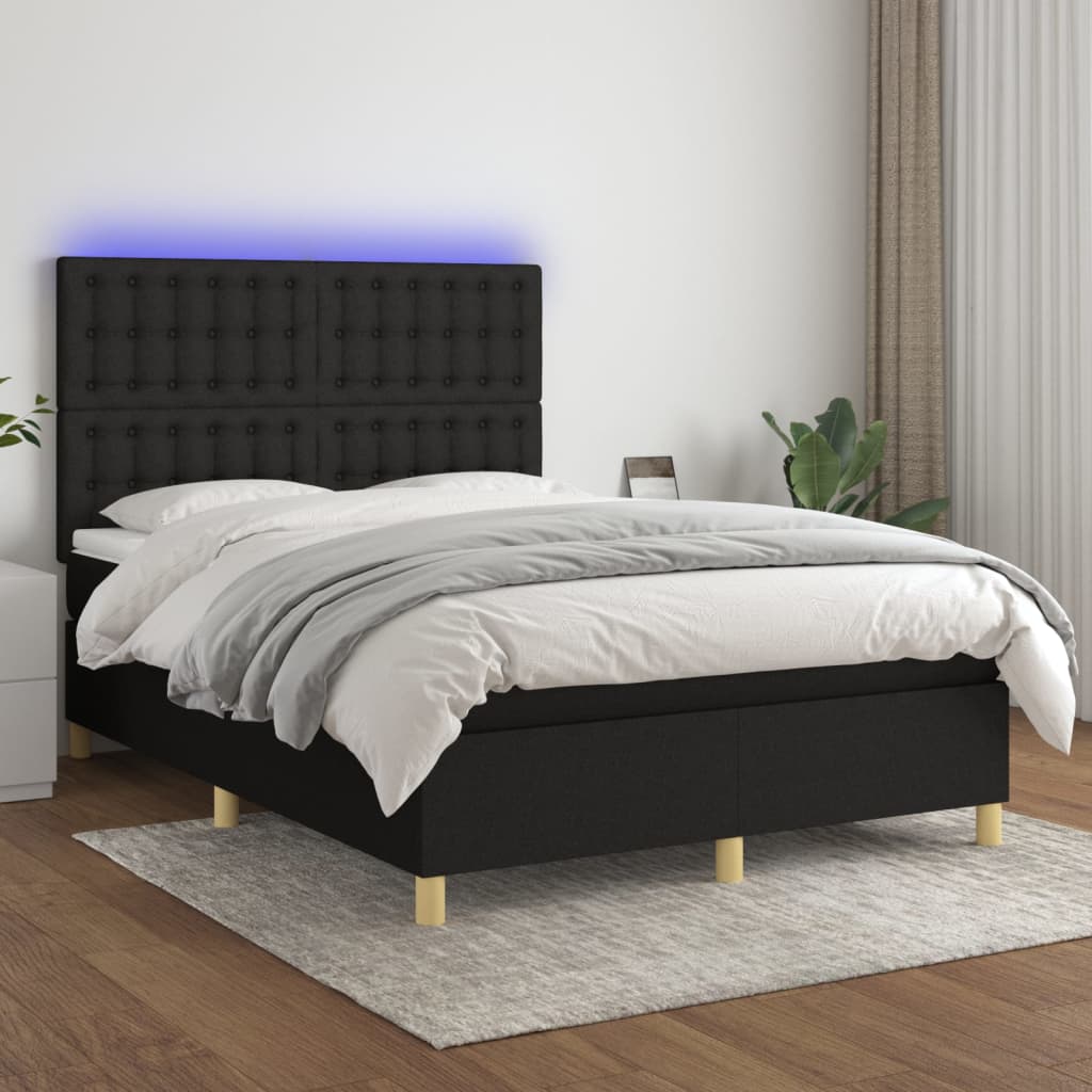 vidaXL Boxspringbett mit Matratze & LED Schwarz 140x190 cm Stoff