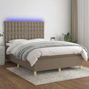 Box spring postel s matrací a LED taupe 140x190 cm textil - obrázek 1