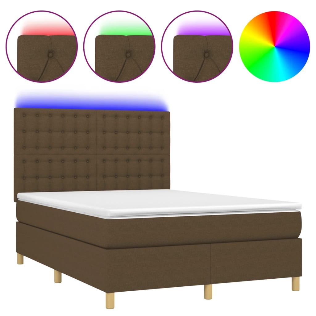 vidaXL Boxspring met matras en LED stof donkerbruin 140x200 cm bruin, foto 3