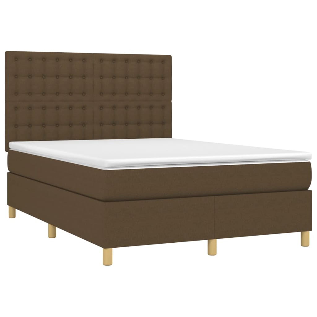 vidaXL Boxspring met matras en LED stof donkerbruin 140x200 cm afbeelding