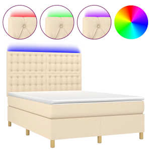Box spring postel s matrací a LED krémová 140x200 cm textil - obrázek 2