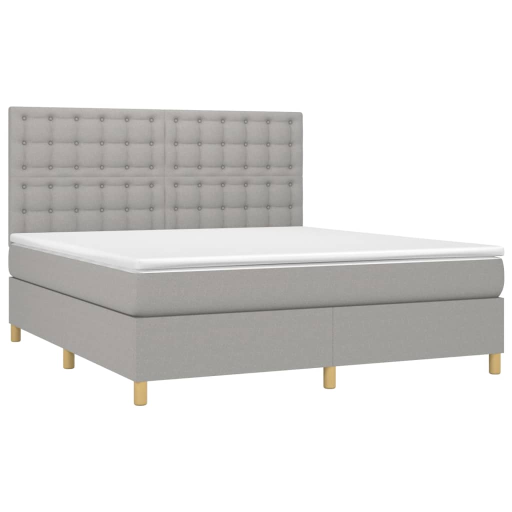 vidaXL Boxspring met matras en LED stof lichtgrijs 160x200 cm afbeelding