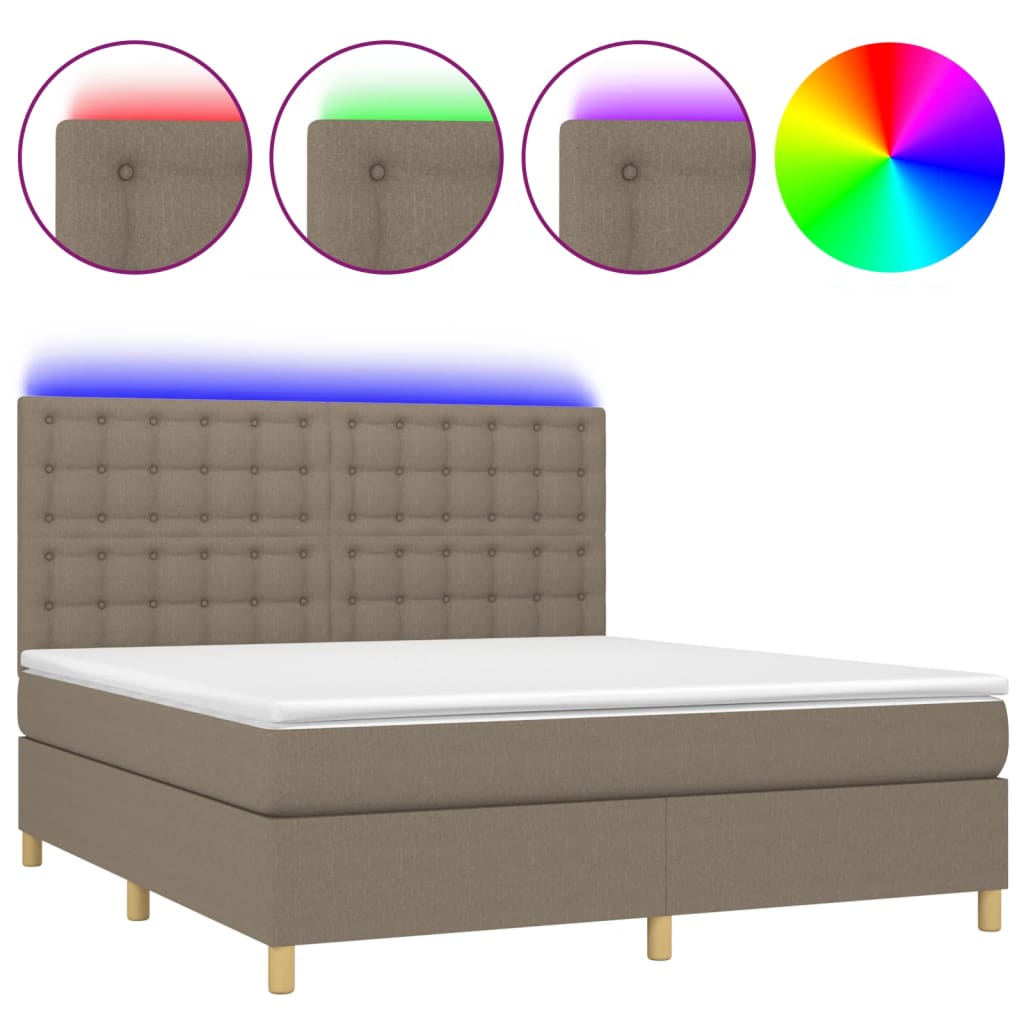 vidaXL Box spring postel s matrací a LED taupe 160x200 cm textil