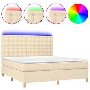 Box spring postel s matrací a LED krémová 160x200 cm textil - obrázek 2