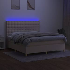 Box spring postel s matrací a LED krémová 160x200 cm textil - obrázek 4